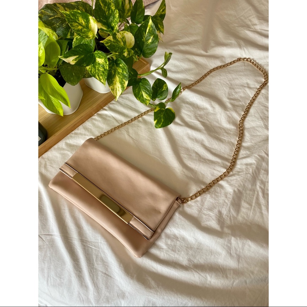 Aldo Pink Foldover Clutch with Gold Chain Straps